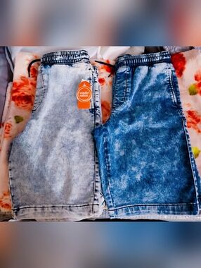 Wonder Nation Acid Wash Denim Shorts - Light & Dark Blue